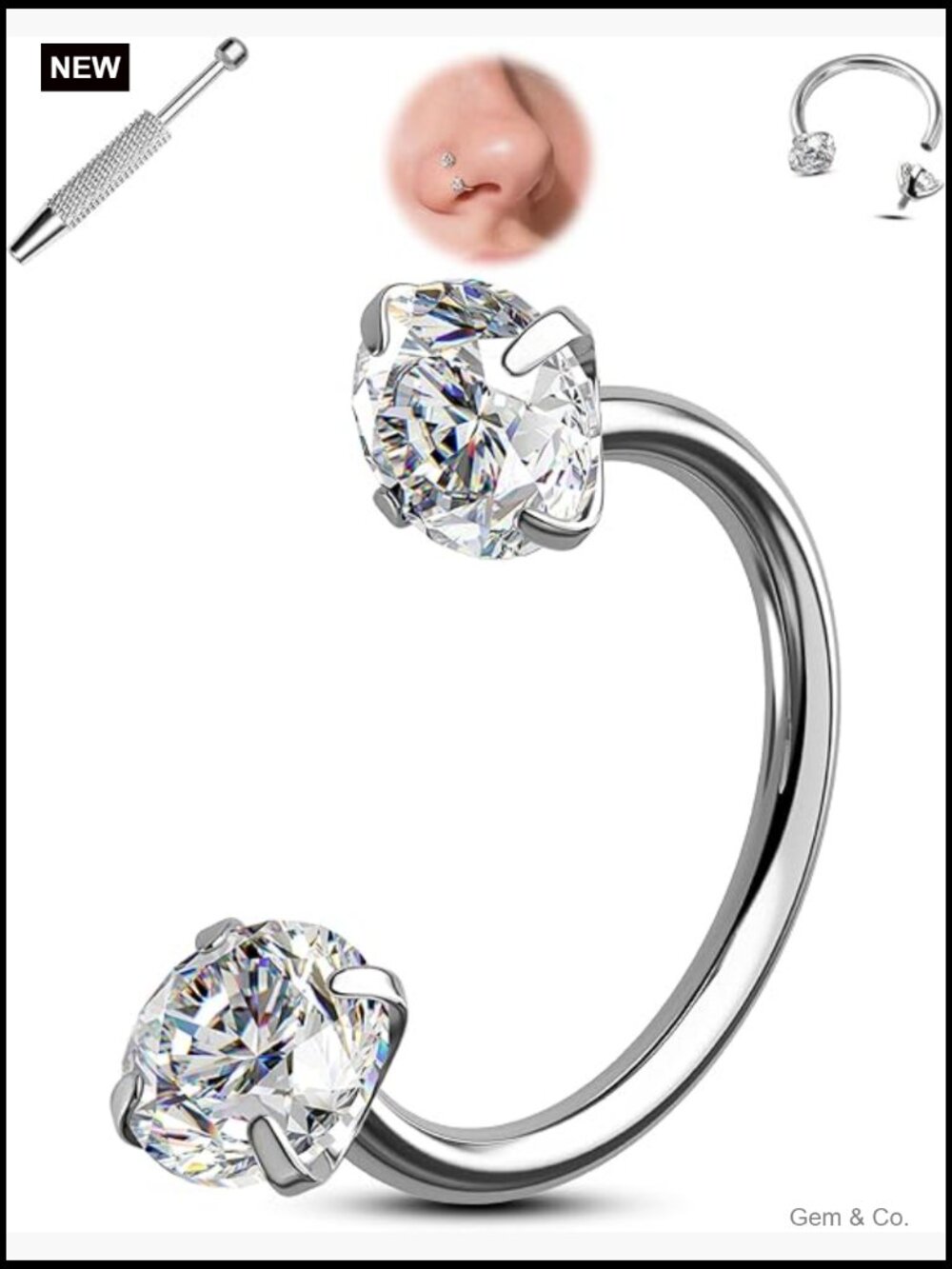 Hypoallergenic Horseshoe Nose Ring 20G 6-8mm CZ Piercing Jewelry